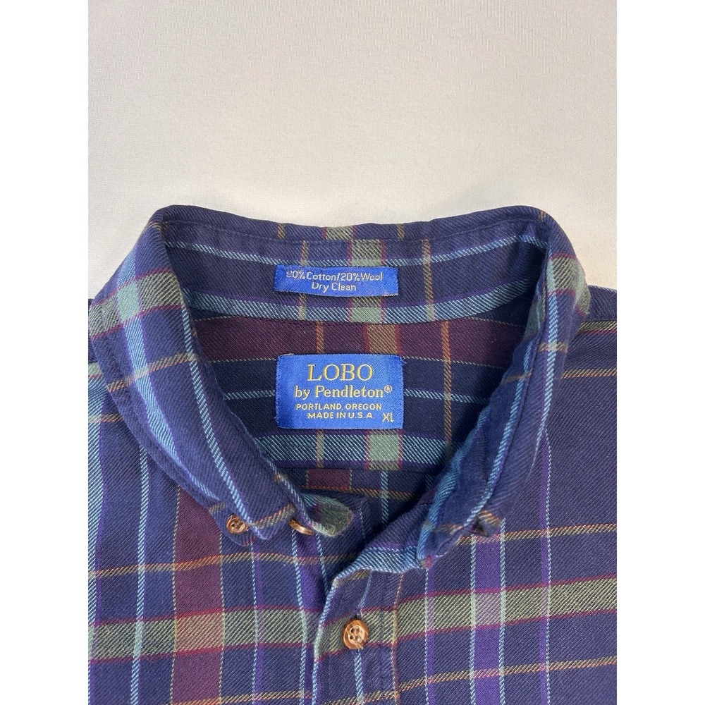 Vintage LOBO Pendleton XL Plaid Button Down Shirt Cotton Wool USA Navy Purple - Picture 5 of 8